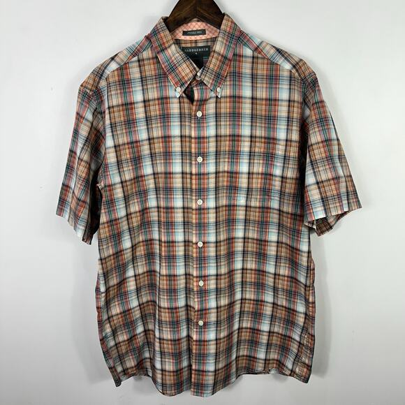 Saddlebred Button Shirt Men L Wrinkle Free Plaid Classic Preppy Resort Western - Picture 1 of 5